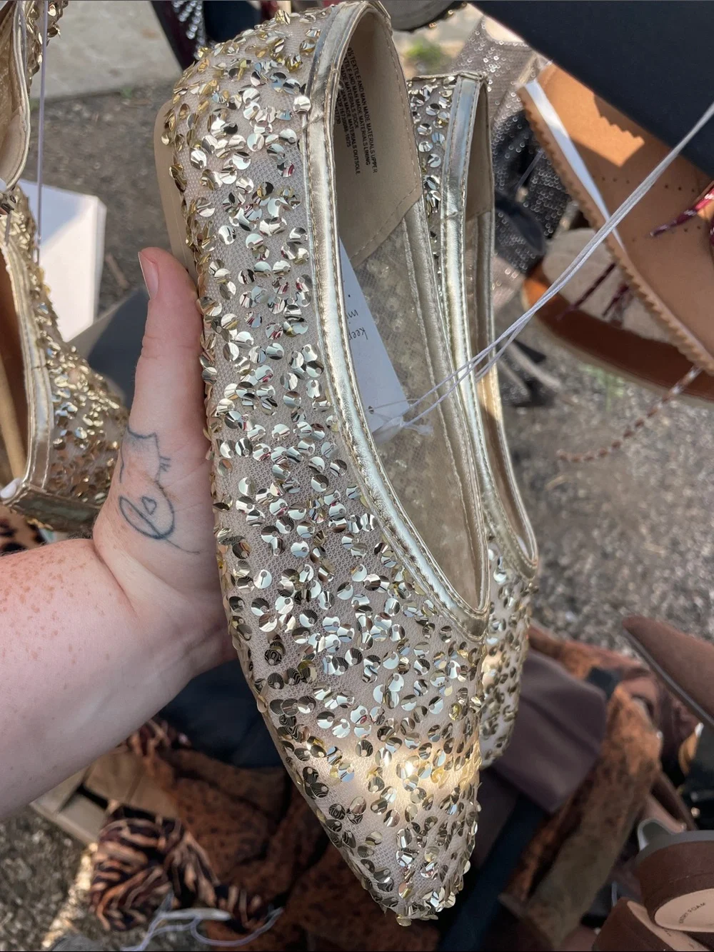 a new day Gold Sequined Ballet Flats